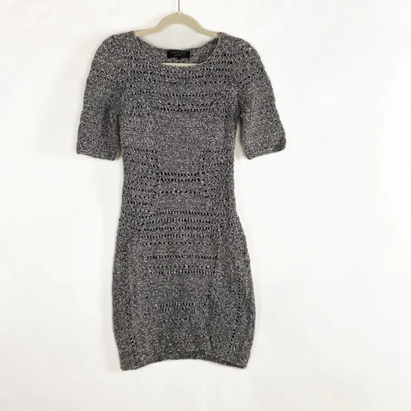 Rag and Bone Hart Cutout Back Open Weave Cotton Marled Knit Fitted Mini Dress